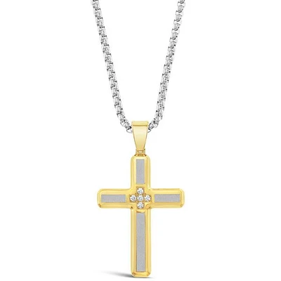 Stainless Steel Cubic Zirconia Gold Cross Necklace 150158