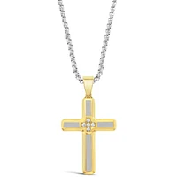 Stainless Steel Cubic Zirconia Gold Cross Necklace 150158