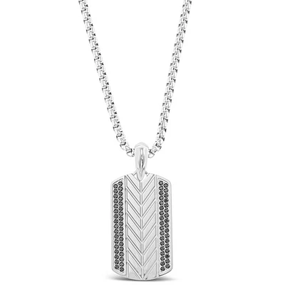 Stainless Steel Cubic Zirconia Tag Necklace