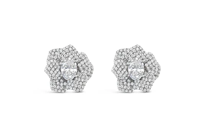 Sterling Silver Heart Cubic Zirconia Flower Earrings 151974