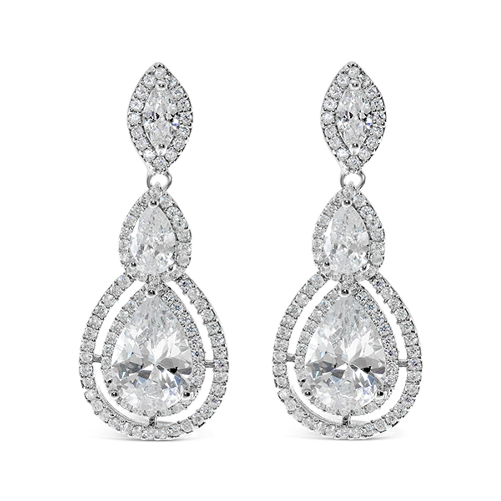 Bridal Silver Cubic Zirconia Tear Drop Earrings 127606