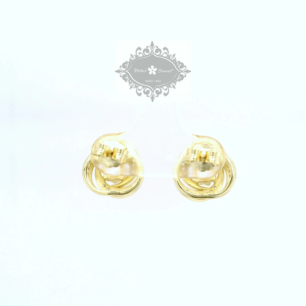 Yellow Gold Plated Sterling Silver  Round  Twist Cubic Zirconia Earrings 155051