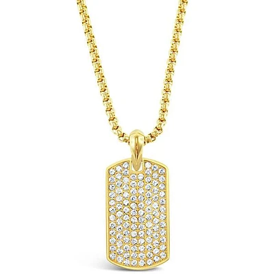 Stainless Steel Cubic Zirconia Tag Gold Necklace 150139