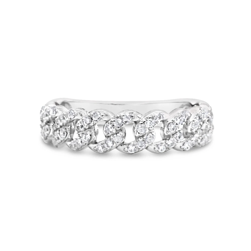 Sterling Silver Cuban Link Cubic Zirconia Ring 155032