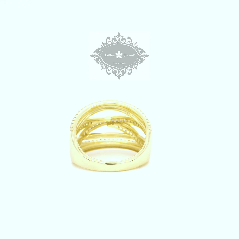 Yellow Gold Plated Sterling Silver Multiline Cubic Zirconia Ring 155016
