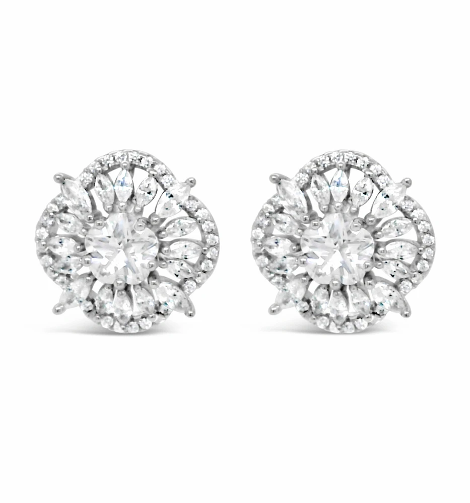 Sterling Silver Flower Cubic Zirconia Earrings 155064