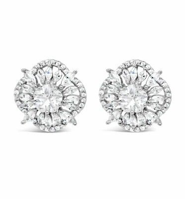 Sterling Silver  Flower  Cubic Zirconia Earrings 155064
