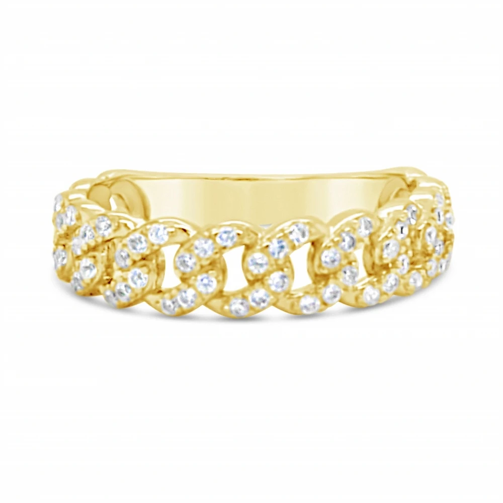 Yellow Gold Plated Sterling Silver Cuban Link Cubic Zirconia  Ring 155032