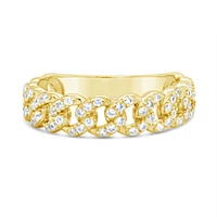 Yellow Gold Plated Sterling Silver Cuban Link Cubic Zirconia  Ring 155032