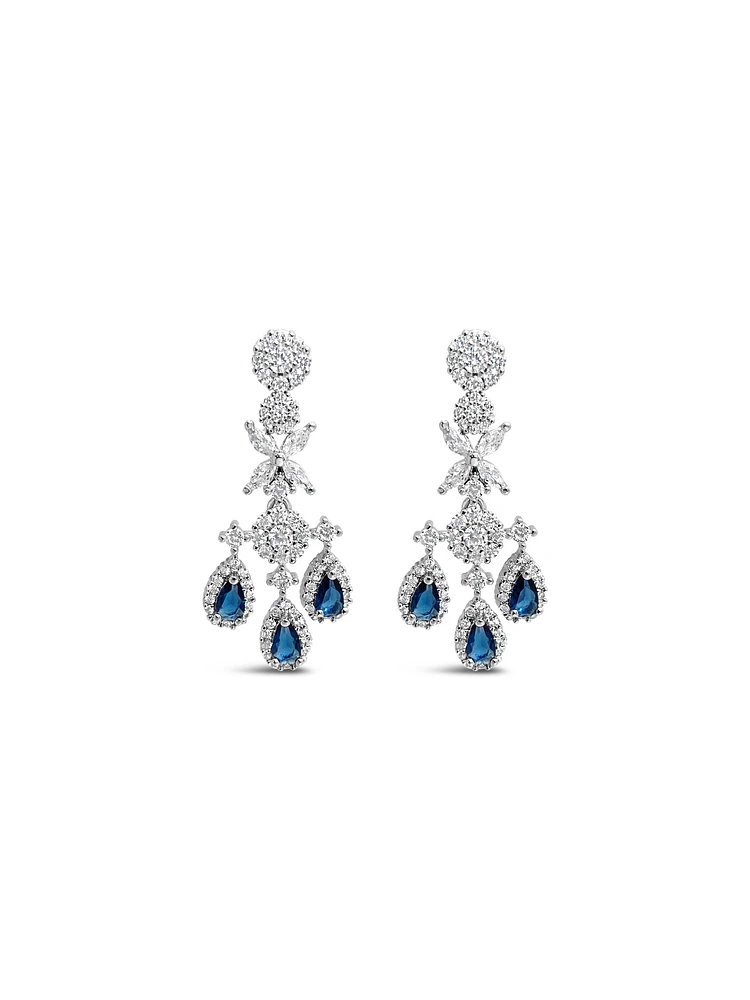 Bridal Silver Tear Drop Sapphire  Cubic Zirconia Necklace +Earrings Set 155007
