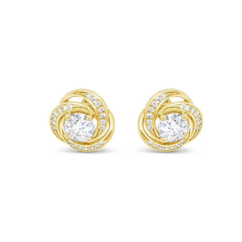 Yellow Gold Plated Sterling Silver  Round  Twist Cubic Zirconia Earrings 155051