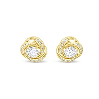 Yellow Gold Plated Sterling Silver  Round  Twist Cubic Zirconia Earrings 155051