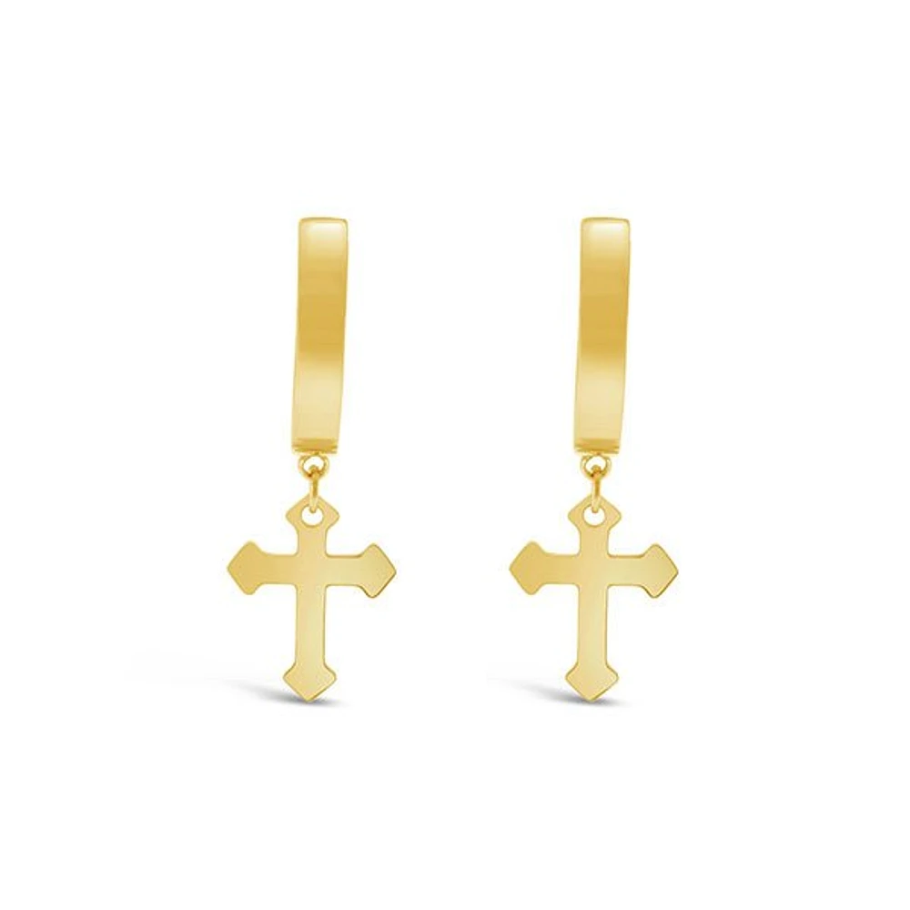 Stainless Steel Gold Cross Huggie Earrings 150108