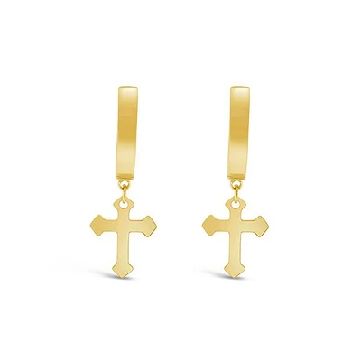 Stainless Steel Gold Cross Huggie Earrings 150108