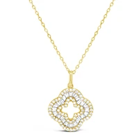 Yellow Gold Plated Sterling Silver Clover Baguette Cubic Zirconia Necklace155058