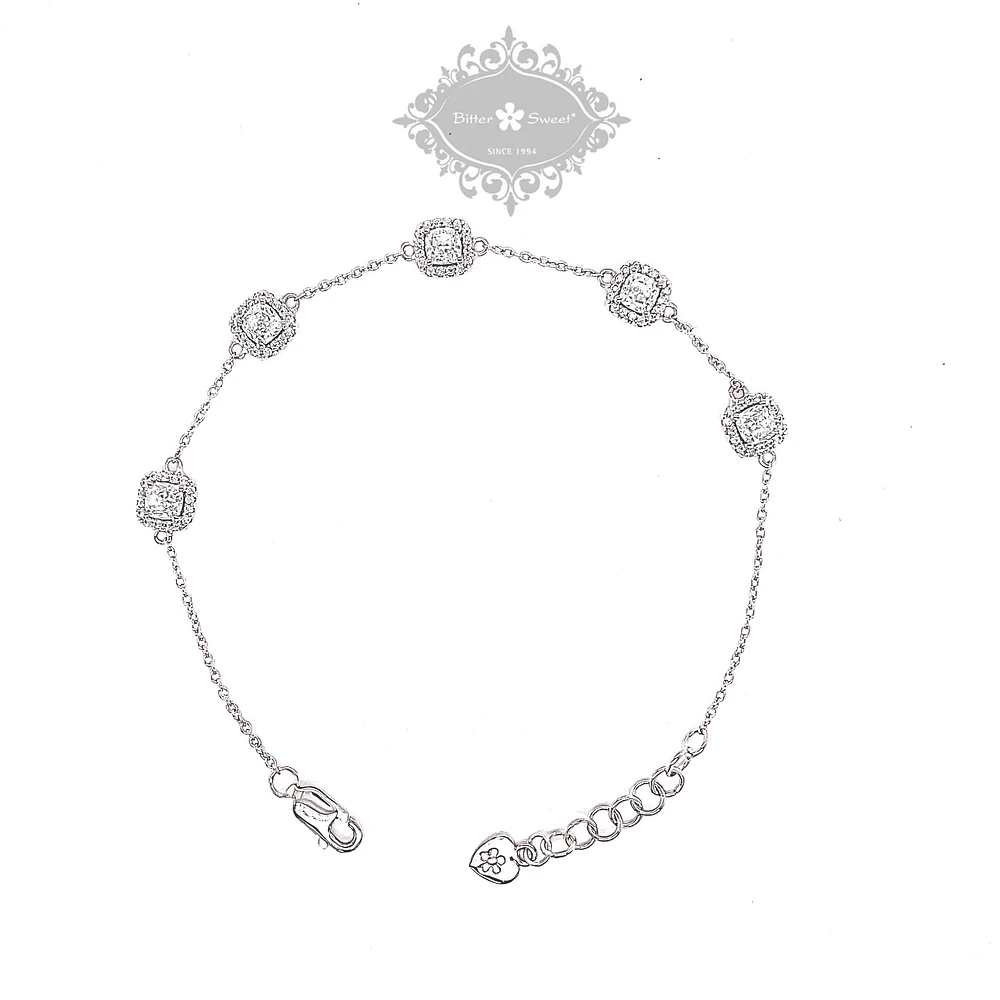 Sterling Silver Cubic Zirconia Square Bracelet 146679