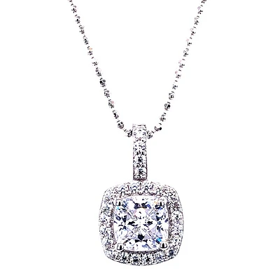 Sterling Silver Cubic Zirconia Square Necklace 139380
