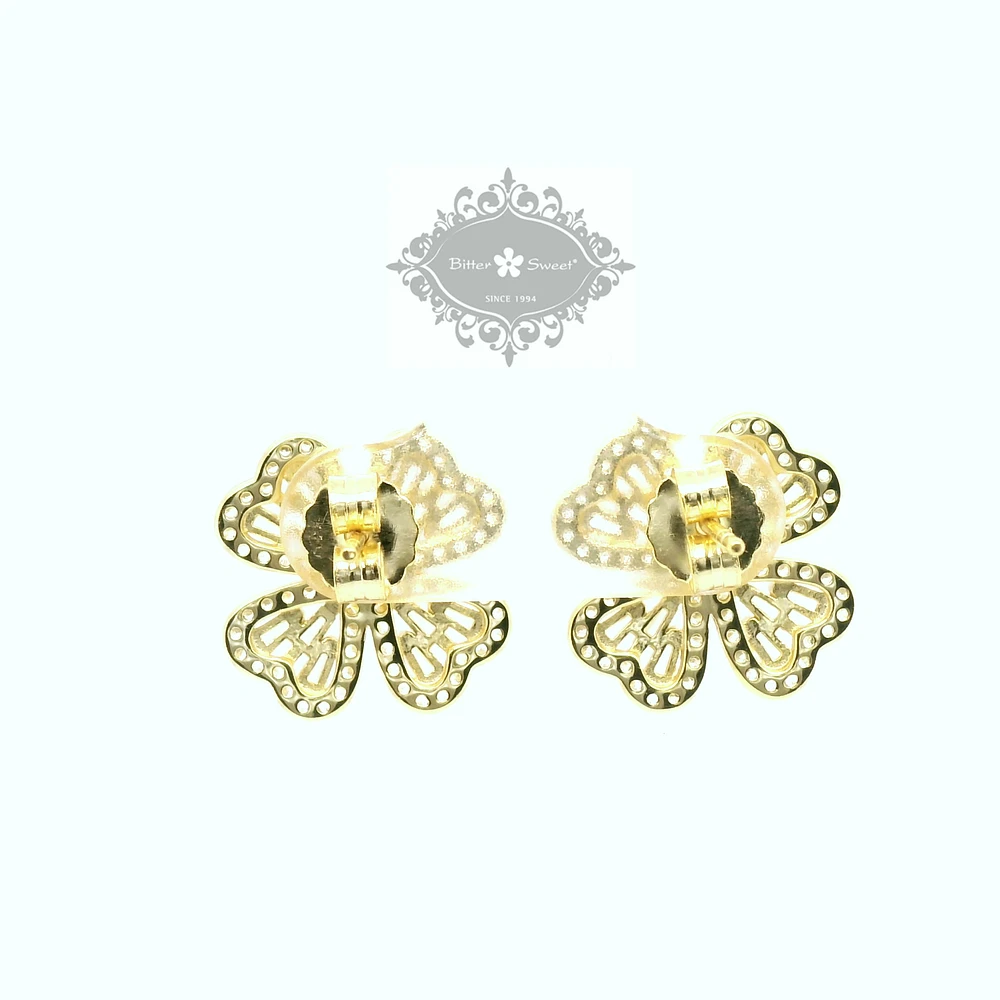 Gold Plated Sterling Silver Flower Cubic Zirconia Earrings