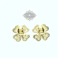 Gold Plated Sterling Silver Flower Cubic Zirconia Earrings