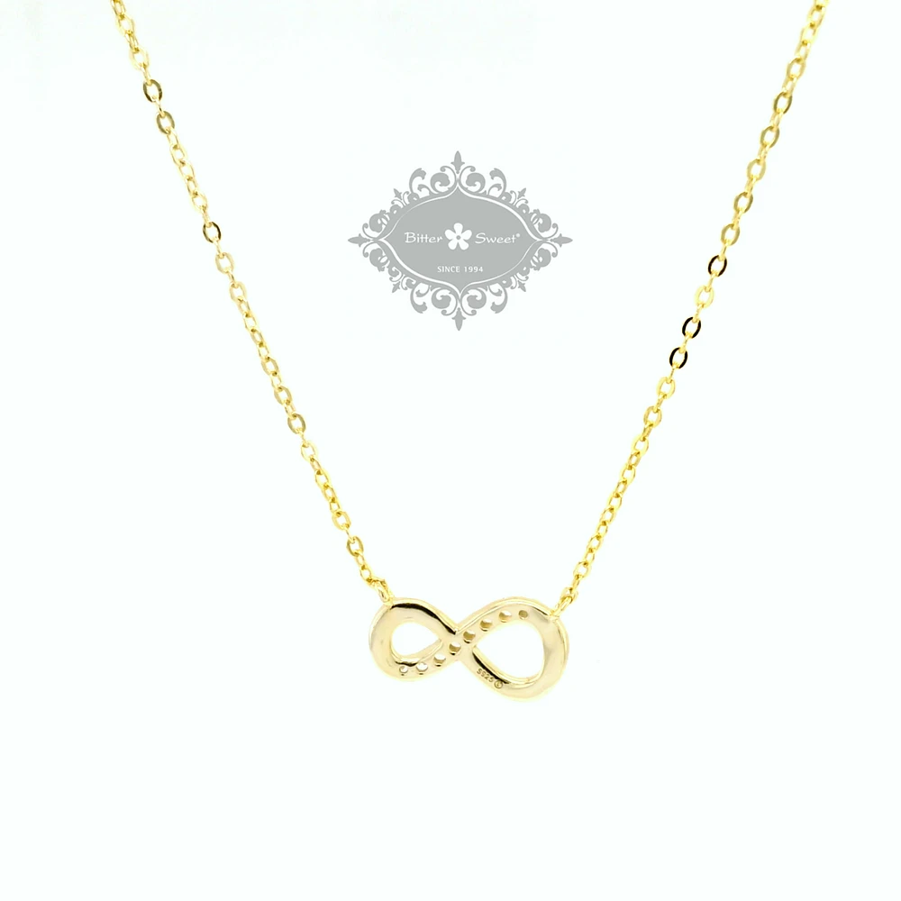 Yellow Gold Plated Sterling Silver Infinity Cubic Zirconia Necklace 153808