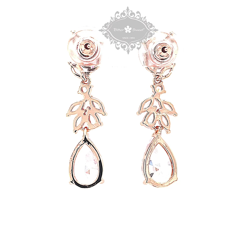 Bridal Rosegold Cubic Zirconia Drop Earrings 145934