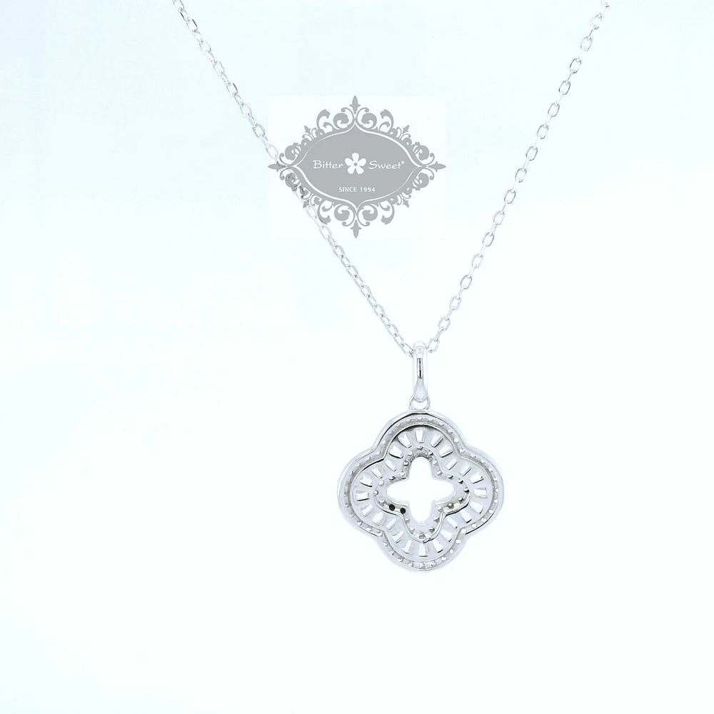 Sterling Silver Clover Bagutte Cubic Zirconia Necklace155056