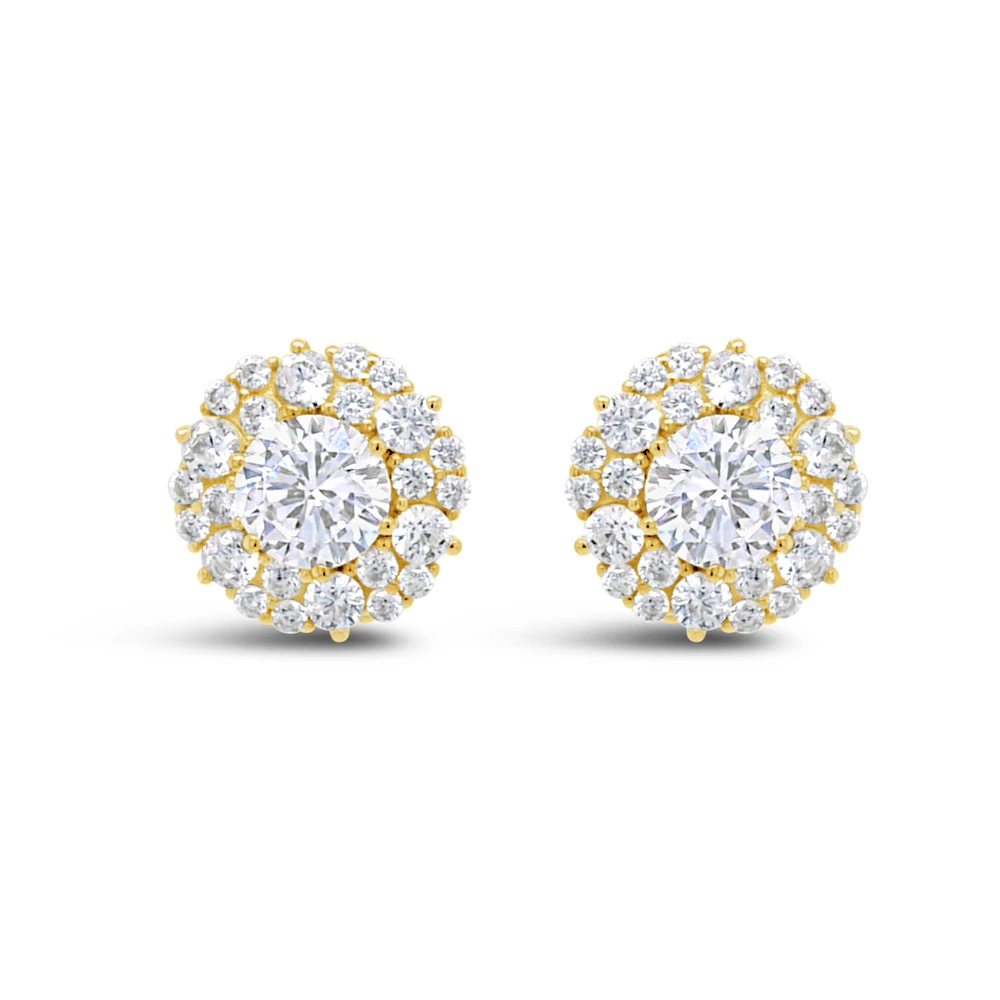 Yellow Gold Plated Sterling Silver  Round Cubic Zirconia Earrings 155047