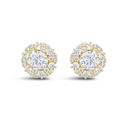Yellow Gold Plated Sterling Silver  Round Cubic Zirconia Earrings 155047