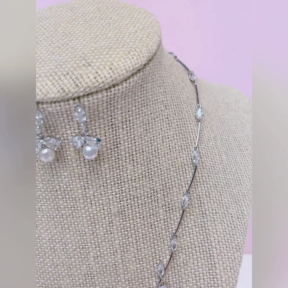 Bridal Pearl Cubic Zirconia Necklace & Earrings Set 145915