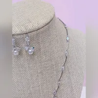 Bridal Pearl Cubic Zirconia Necklace & Earrings Set 145915