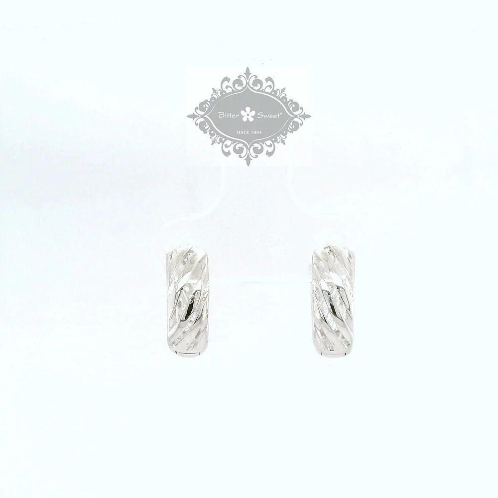Sterling Silver  Cubic Zirconia Round Pave Twist Huggies Earrings 155074