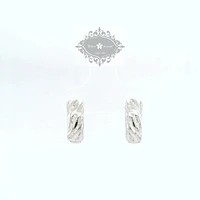 Sterling Silver  Cubic Zirconia Round Pave Twist Huggies Earrings 155074