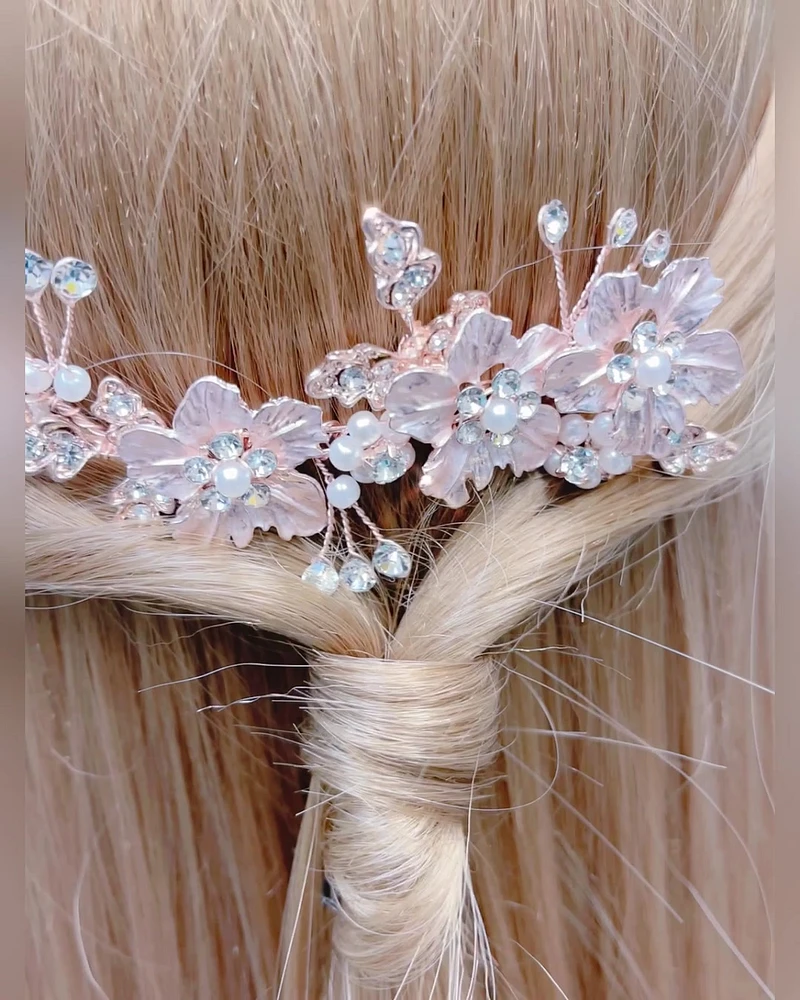 Bridal Rosegold Crystal Hair Comb 146849