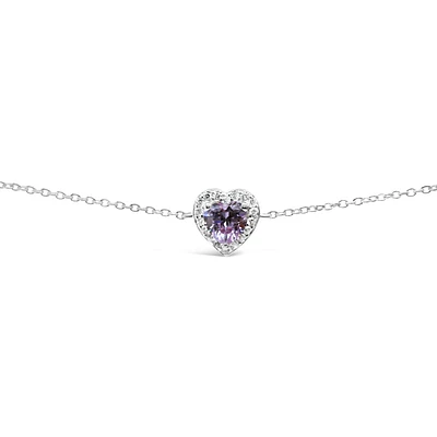 Sterling Silver Heart Lavender Cubic Zirconia Bracelet 153555