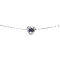 Sterling Silver Heart Lavender Cubic Zirconia Bracelet 153555