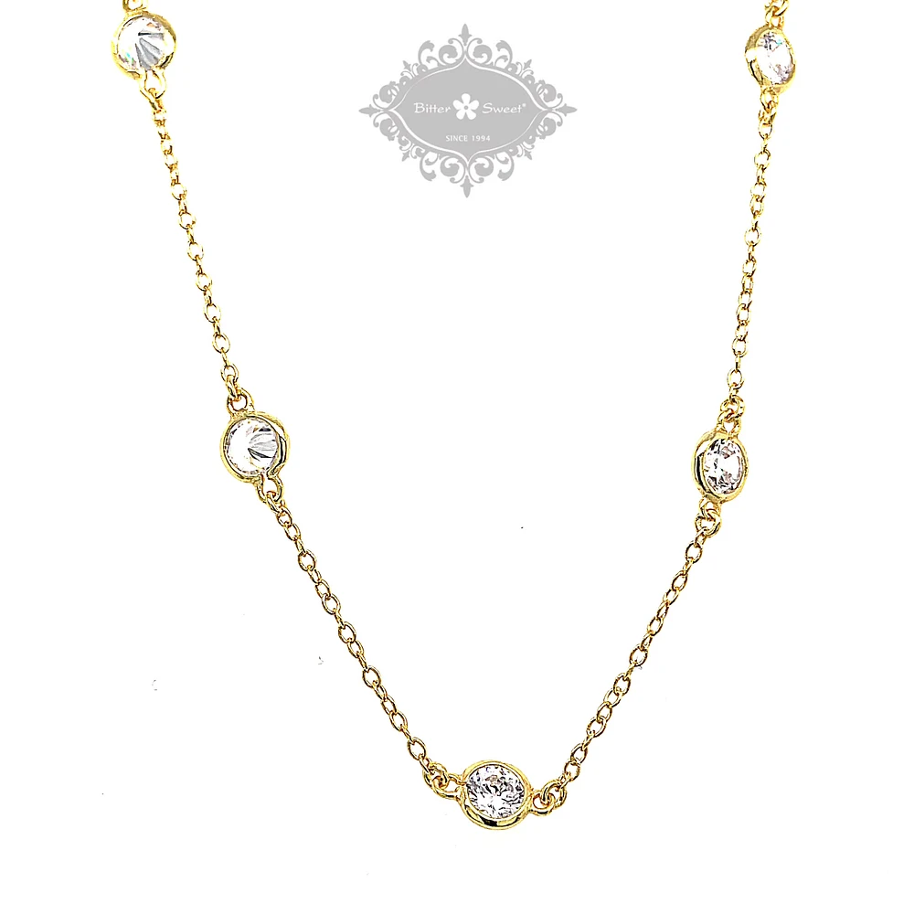 Gold Plated Sterling Silver Cubic Zirconia 4mm Bezel Necklace 143313