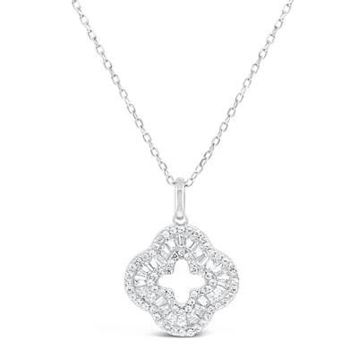 Sterling Silver Clover Bagutte Cubic Zirconia Necklace155056