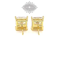 Gold Plated Sterling Silver Cubic Zirconia Princess Cut 9mm Studs 143344