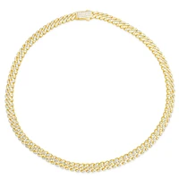 Yellow Gold Plated Sterling Silver  Cuban Link  Cubic Zirconia Necklace 155085