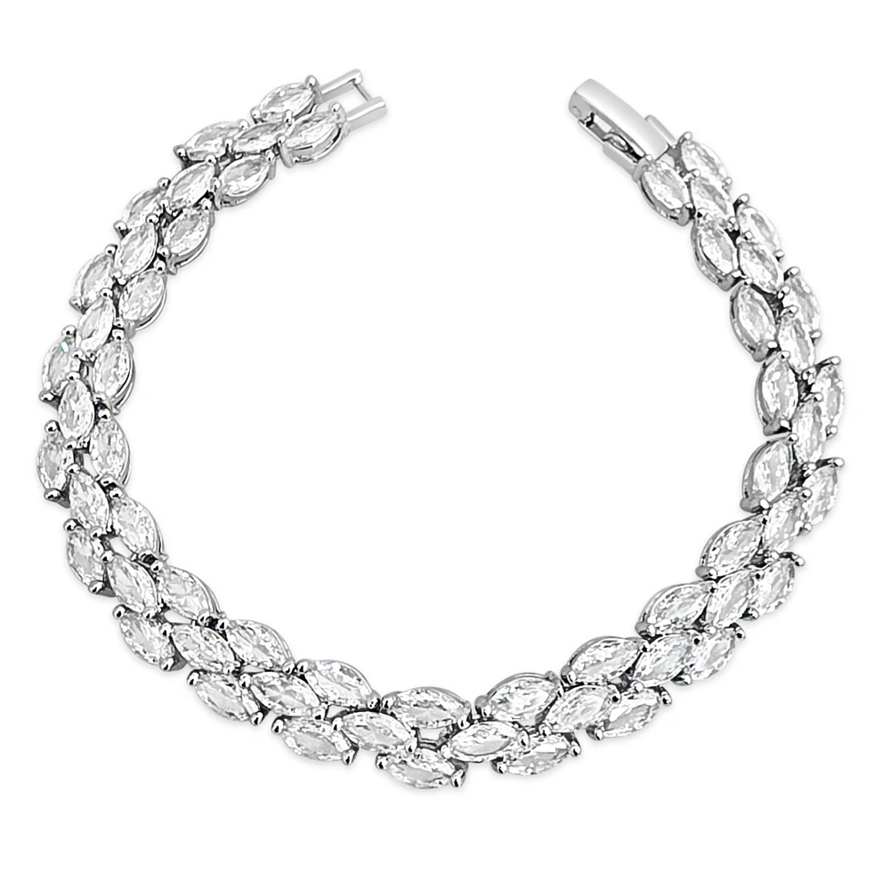 Bridal Silver Cubic Zirconia Marquise Bracelet