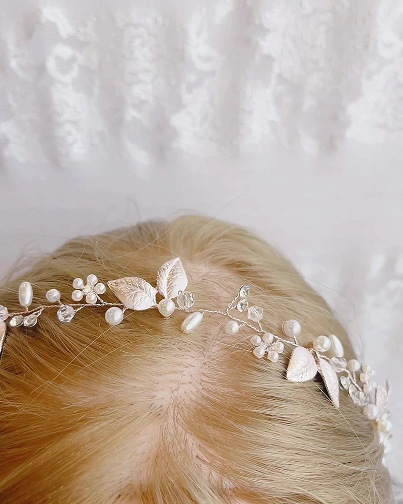 Bridal Leaf Wire Rose Gold Hair Vine 152421