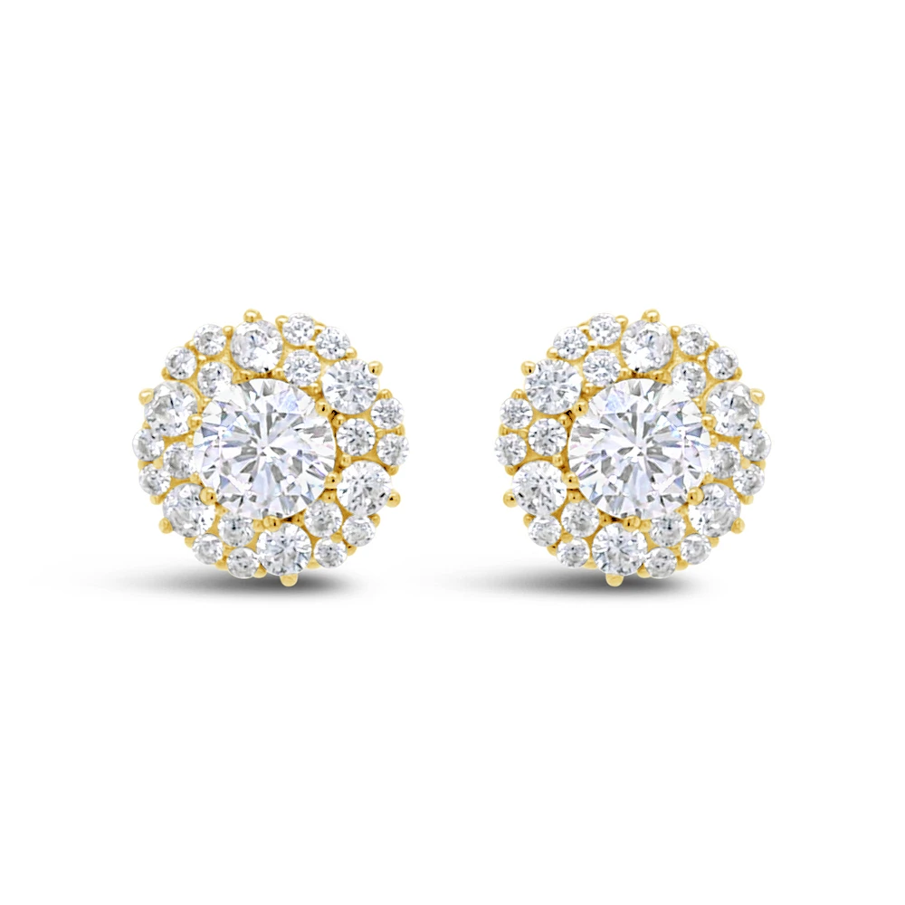 Yellow Gold Plated Sterling Silver  Round Cubic Zirconia Earrings 155047