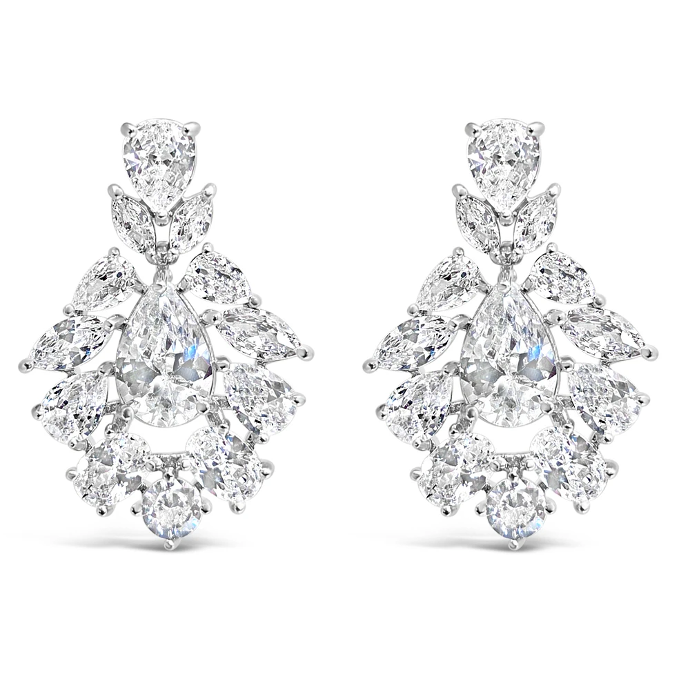 Bridal  Silver Tear Drop Jewel Cubic Zirconia Earrings 155177