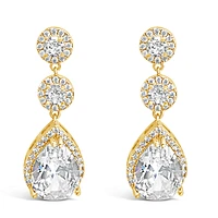 Bridal  Gold Tear Drop Halo  Cubic Zirconia Earrings 155159