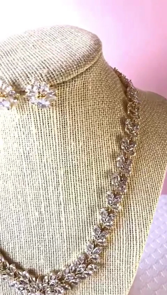 Bridal Gold Cubic Zirconia Necklace & Earrings Set 143586