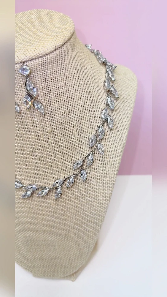Bridal Silver Cubic Zirconia Necklace & Earrings Set 146352