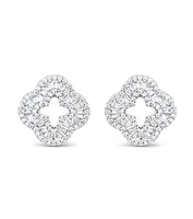 Sterling Silver Clover baguette  Cubic Zirconia Earrings 155057