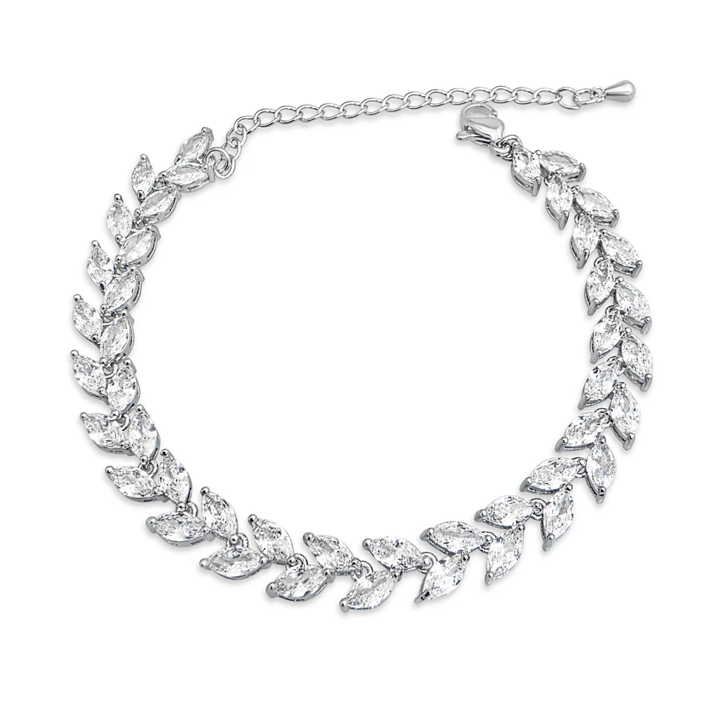 Bridal Silver Cubic Zirconia Marquise Leaf  Bracelet 155185
