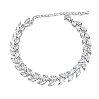 Bridal Silver Cubic Zirconia Marquise Leaf  Bracelet 155185