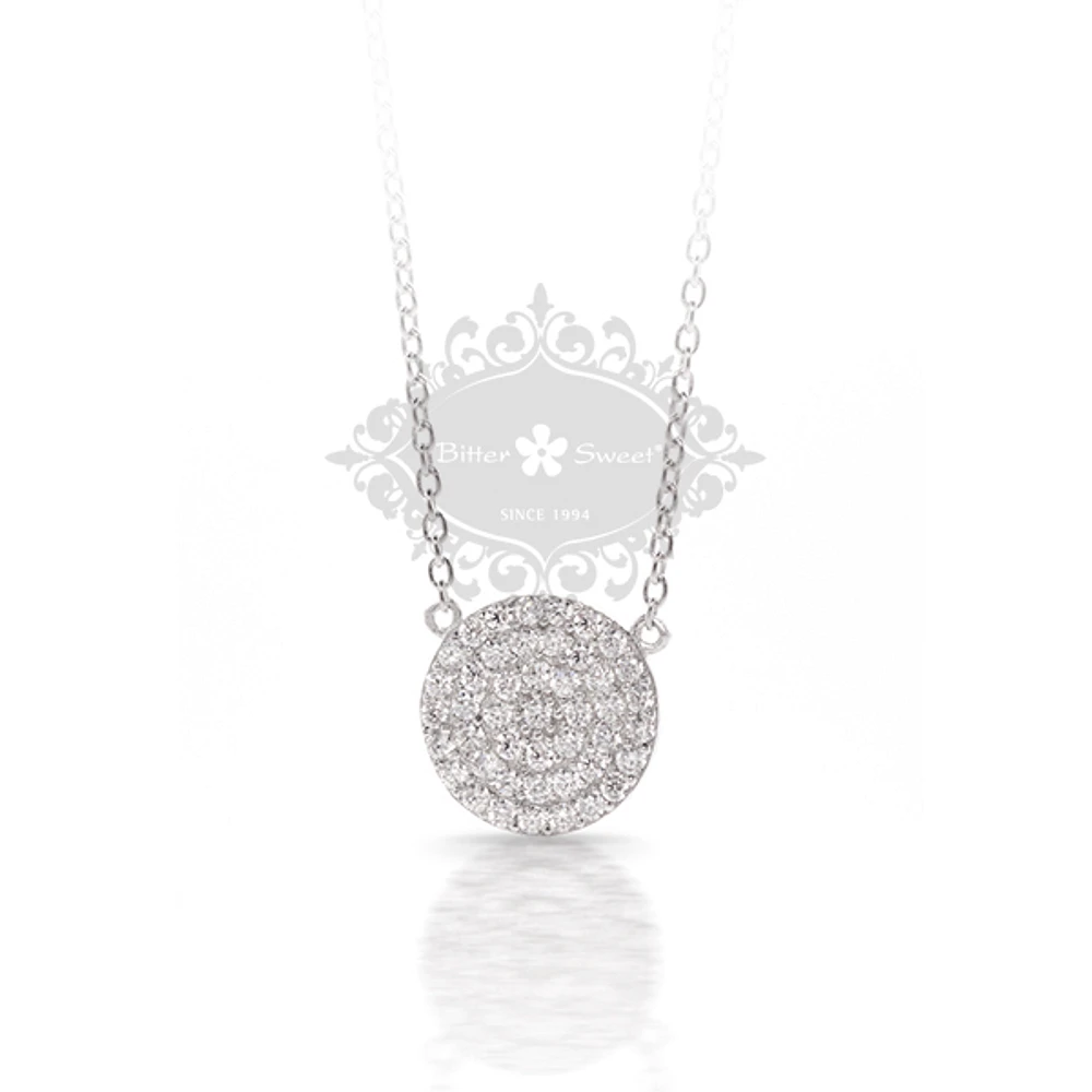 Sterling Silver 12mm Cubic Zirconia Disc Necklace